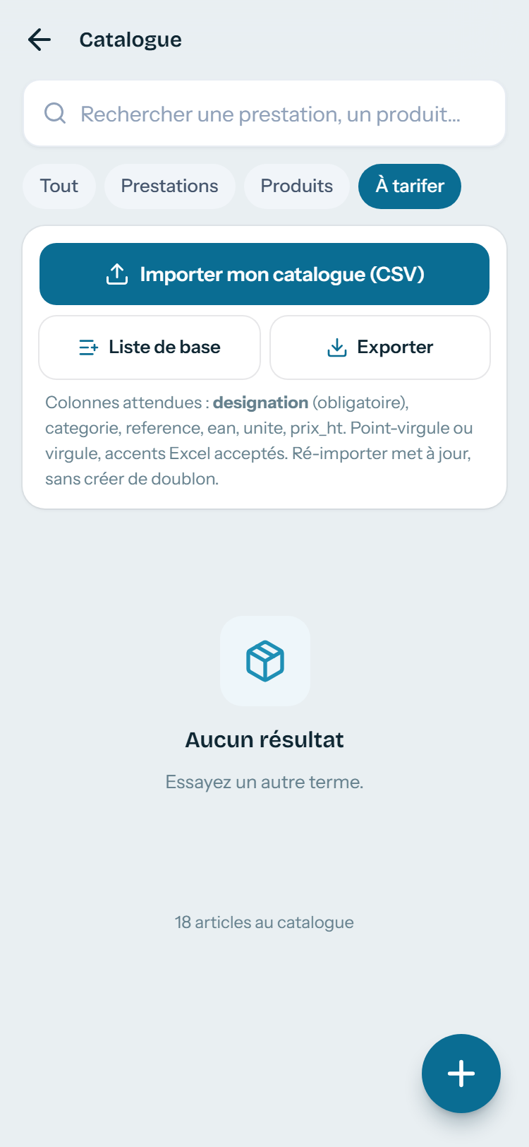 Le filtre « À tarifer » montre ce qui est encore à 0 €.