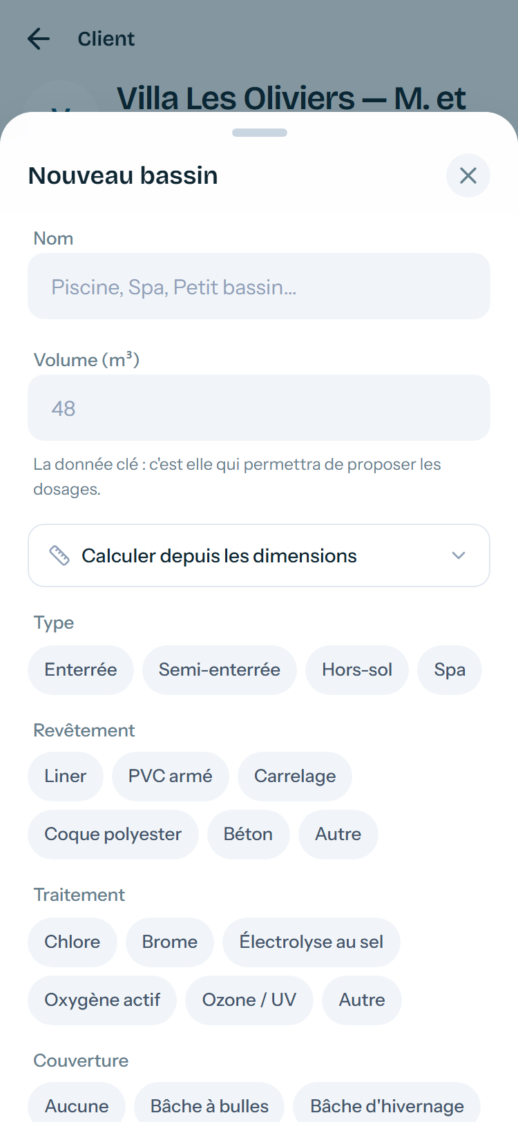 Le volume est la donnée clé : sans lui, aucune dose ne sera proposée.