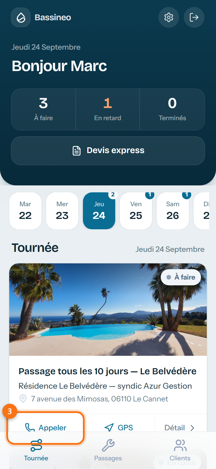 Appeler et GPS sont sur la carte, un tap suffit.