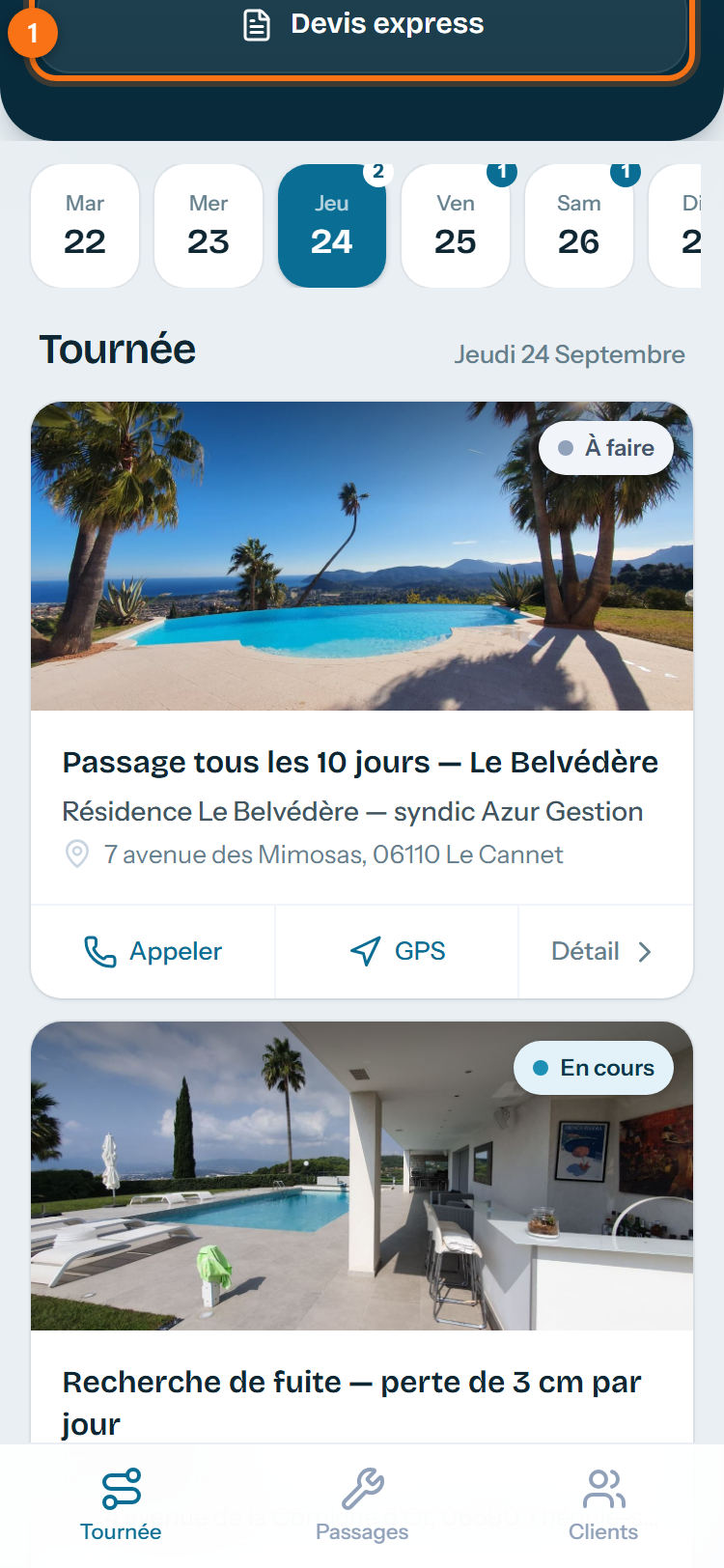 Devis express, depuis l'accueil, sans passer par un passage.